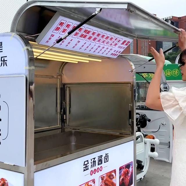 河北金汤热卤摆摊车设置图(三轮款金汤酱卤移动美食餐车) 河北金汤热卤摆摊车设置图(三轮款金汤酱卤移动美食餐车)